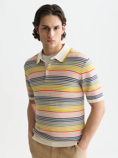 S&S STRIPED STRUCTURED KNITTED REGULAR-FIT POLO MULTI 
