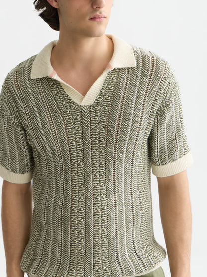 S&S MULTI STITCH DROPPED SHOULDER POLO EGGNOG MELANGE 