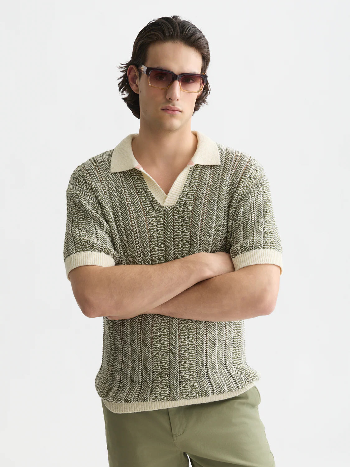 S&S MULTI STITCH DROPPED SHOULDER POLO EGGNOG MELANGE 