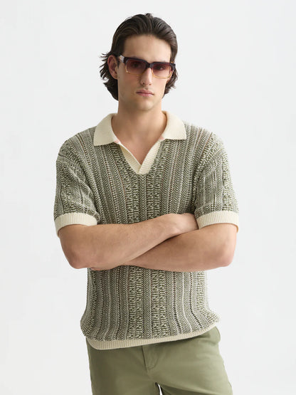 S&S MULTI STITCH DROPPED SHOULDER POLO EGGNOG MELANGE 