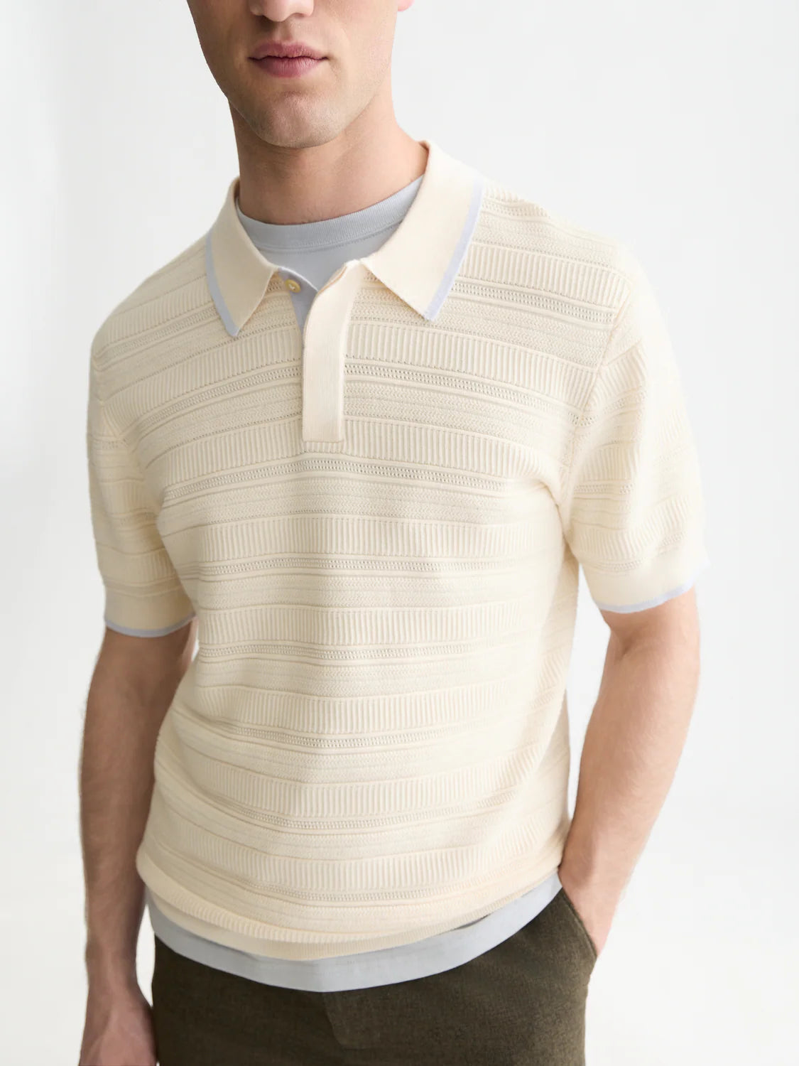 S&S STRUCTURED KNIT REGULAR FIT POLO EGGNOG