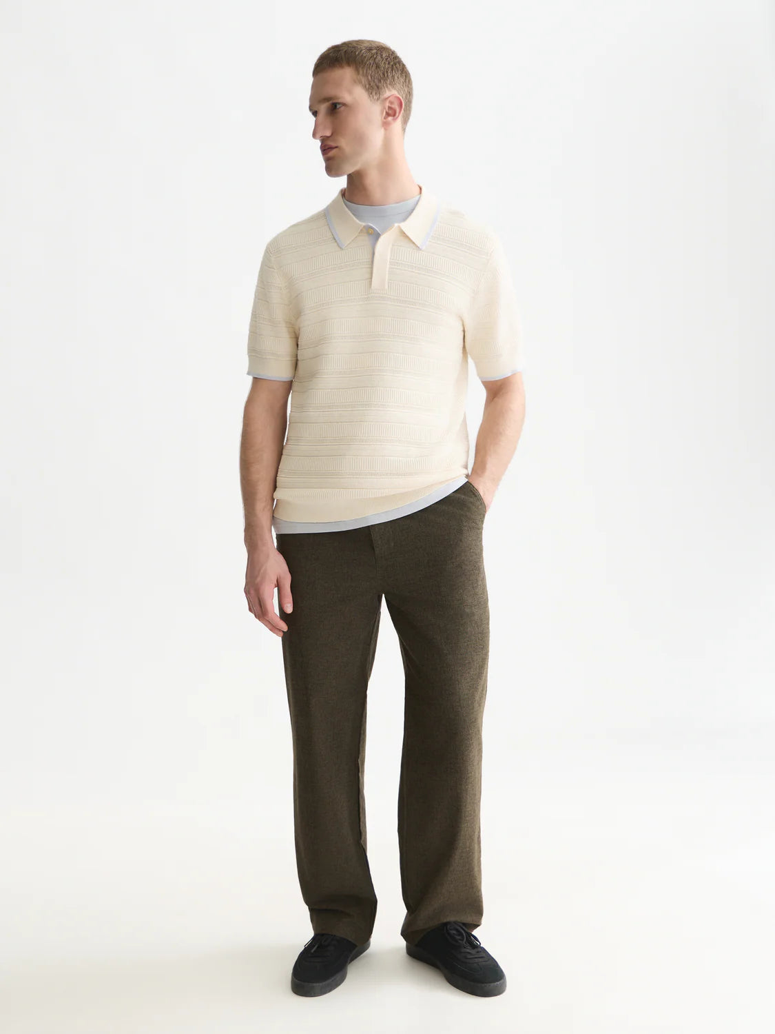 S&S STRUCTURED KNIT REGULAR FIT POLO EGGNOG