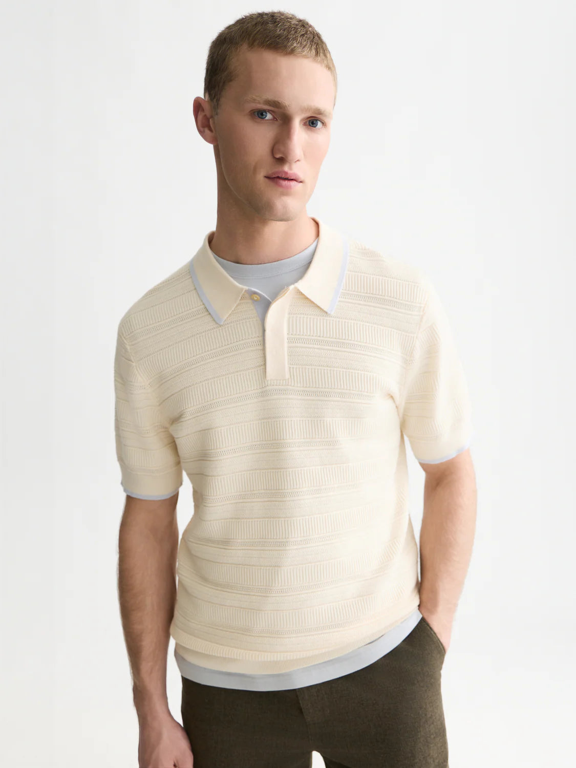 S&S STRUCTURED KNIT REGULAR FIT POLO EGGNOG