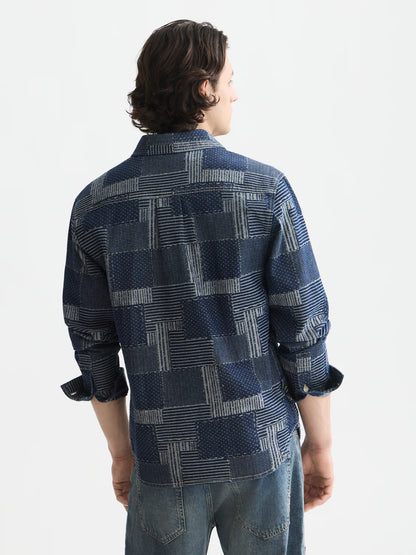 S&S DENIM PATCHWORK RELAXED FIT OVERSHIRT WASHED INDIGO 