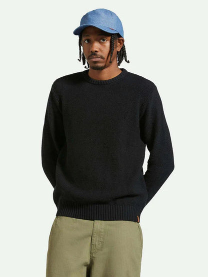 BRIXTON JACQUES WAFFLE KNIT SWEATER BLACK 