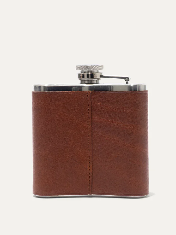 WILL LEATHER & STAINLESS STEEL FLASK COGNAC