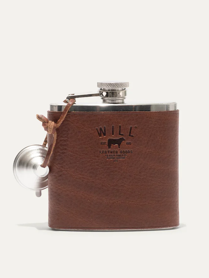 WILL LEATHER & STAINLESS STEEL FLASK BROWN