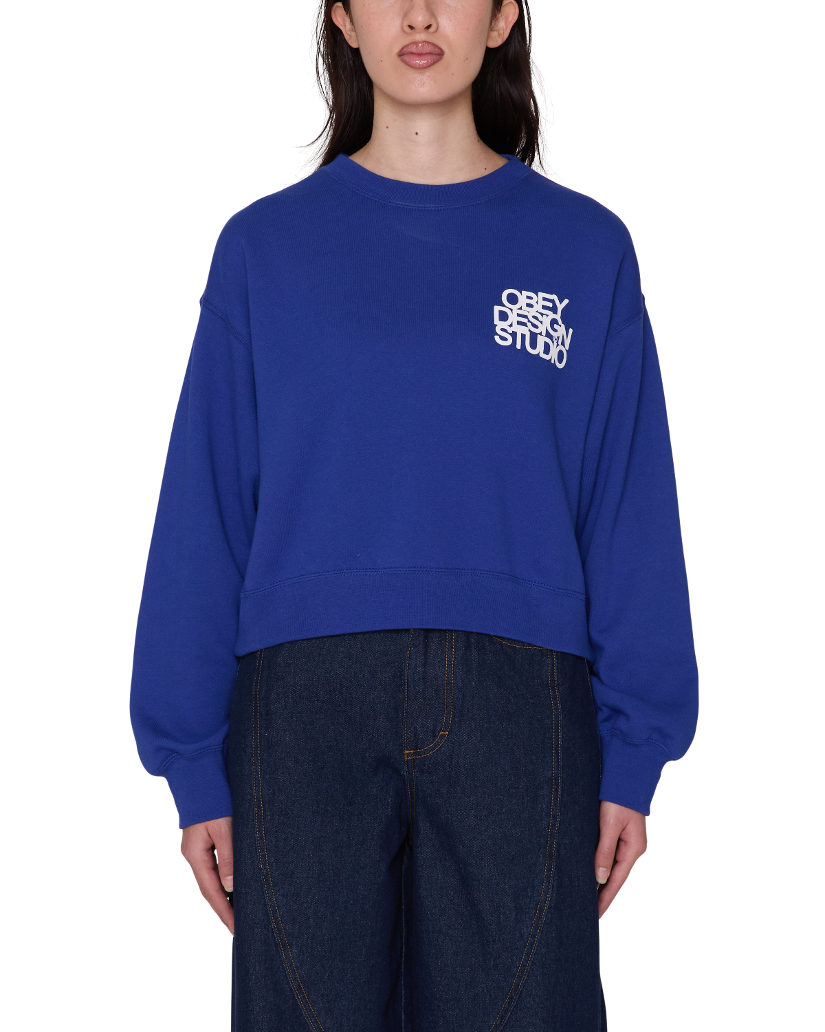 OBEY DESIGN STUDIO CROPPED SWEATSHIRT MAZARINE BLUE 