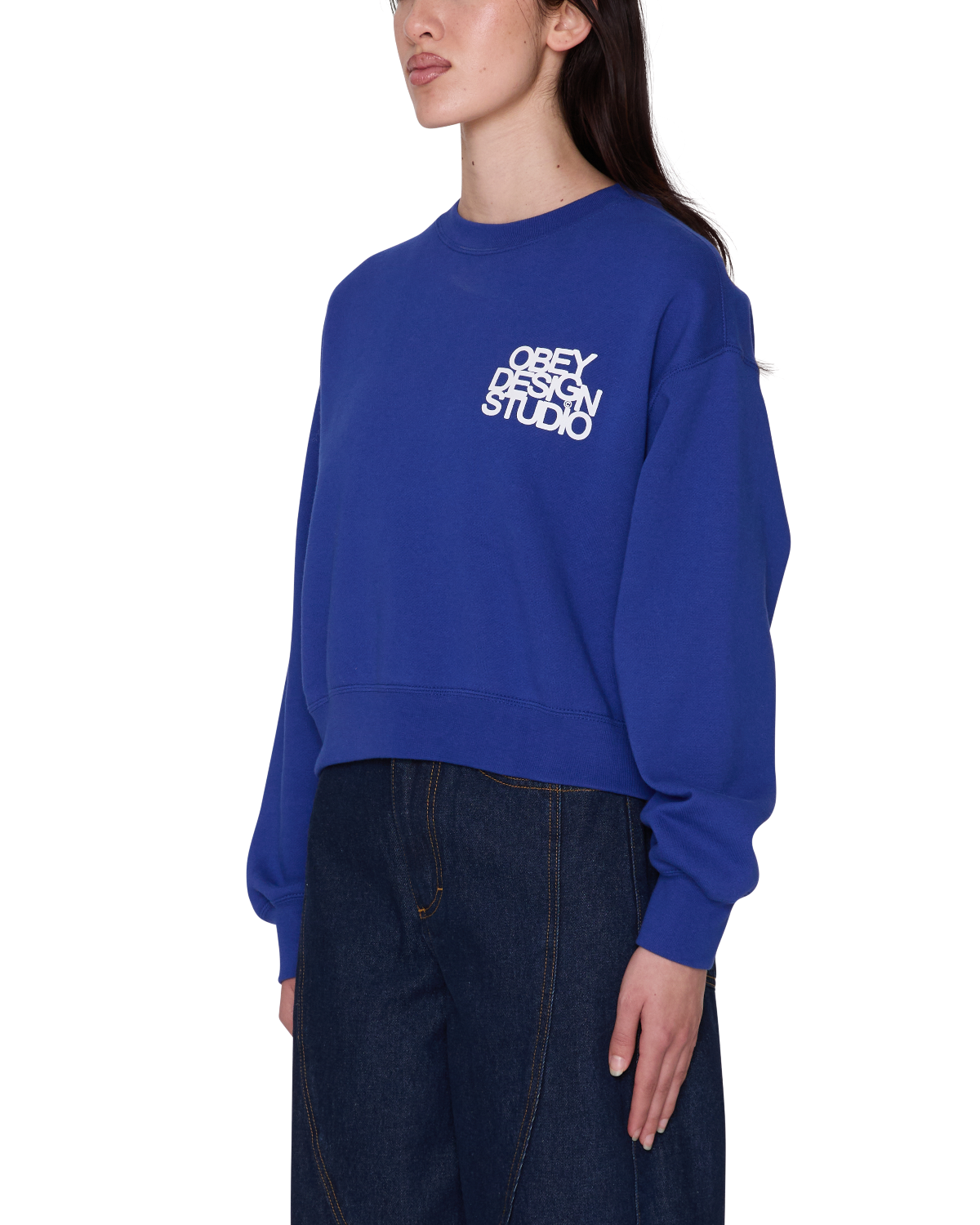 OBEY DESIGN STUDIO CROPPED SWEATSHIRT MAZARINE BLUE 