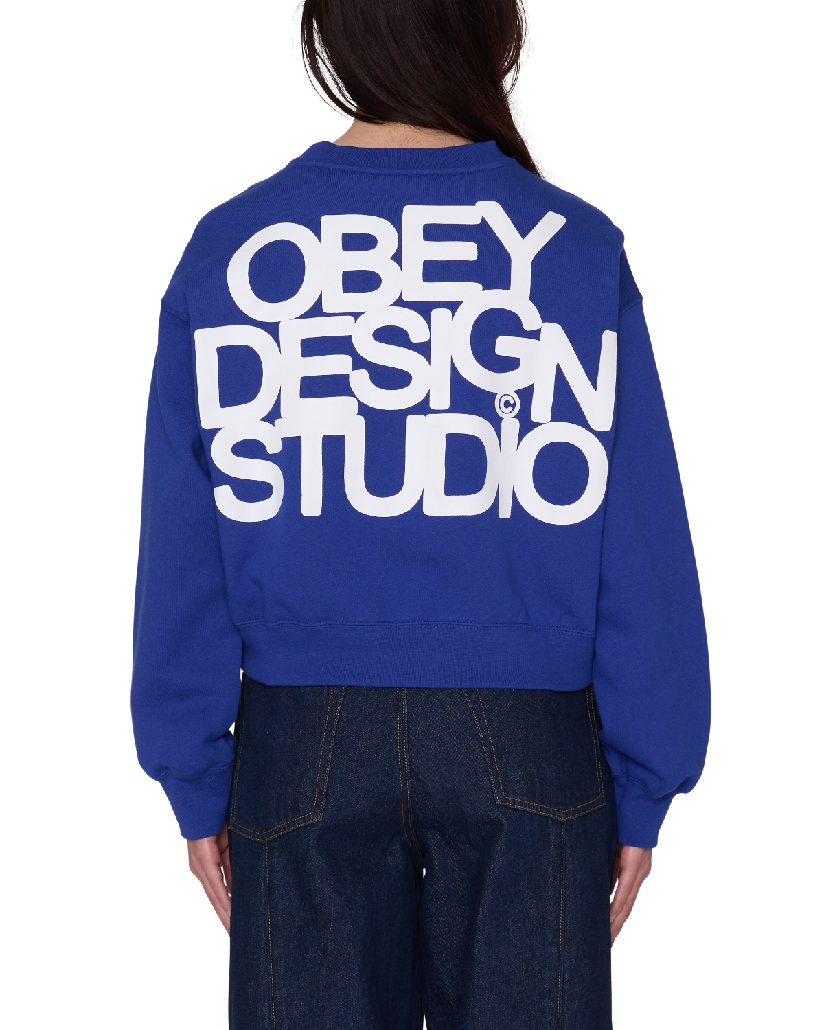 OBEY DESIGN STUDIO CROPPED SWEATSHIRT MAZARINE BLUE 