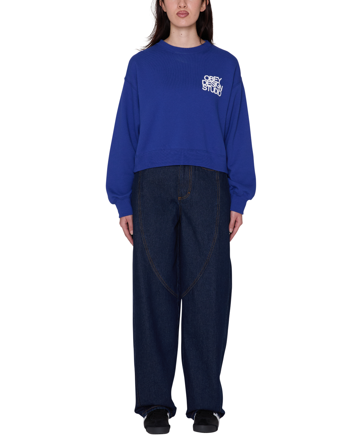 OBEY DESIGN STUDIO CROPPED SWEATSHIRT MAZARINE BLUE 