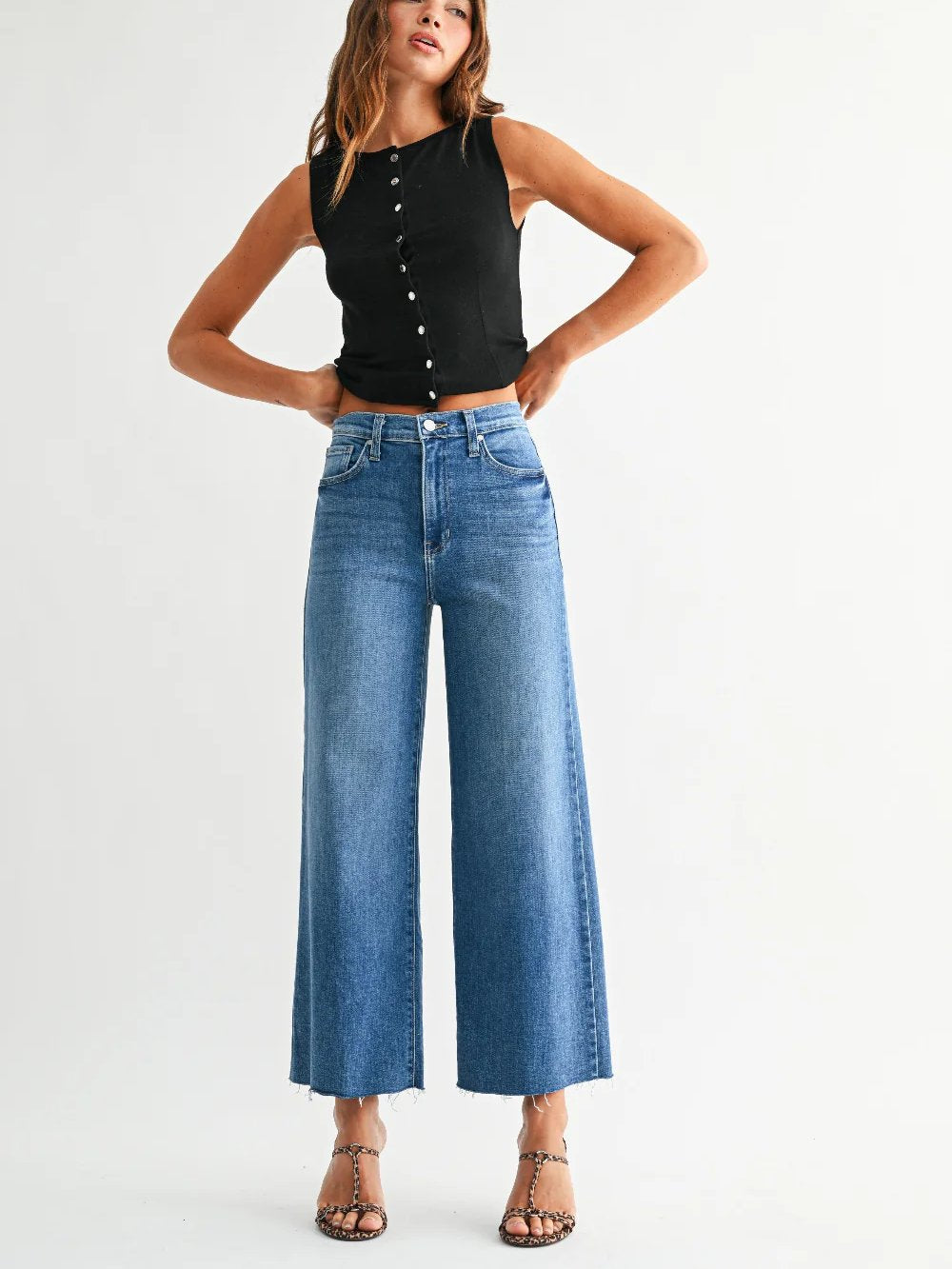 JUST BLACK DENIM SCISSOR CUT WIDE LEG JEAN MEDIUM 