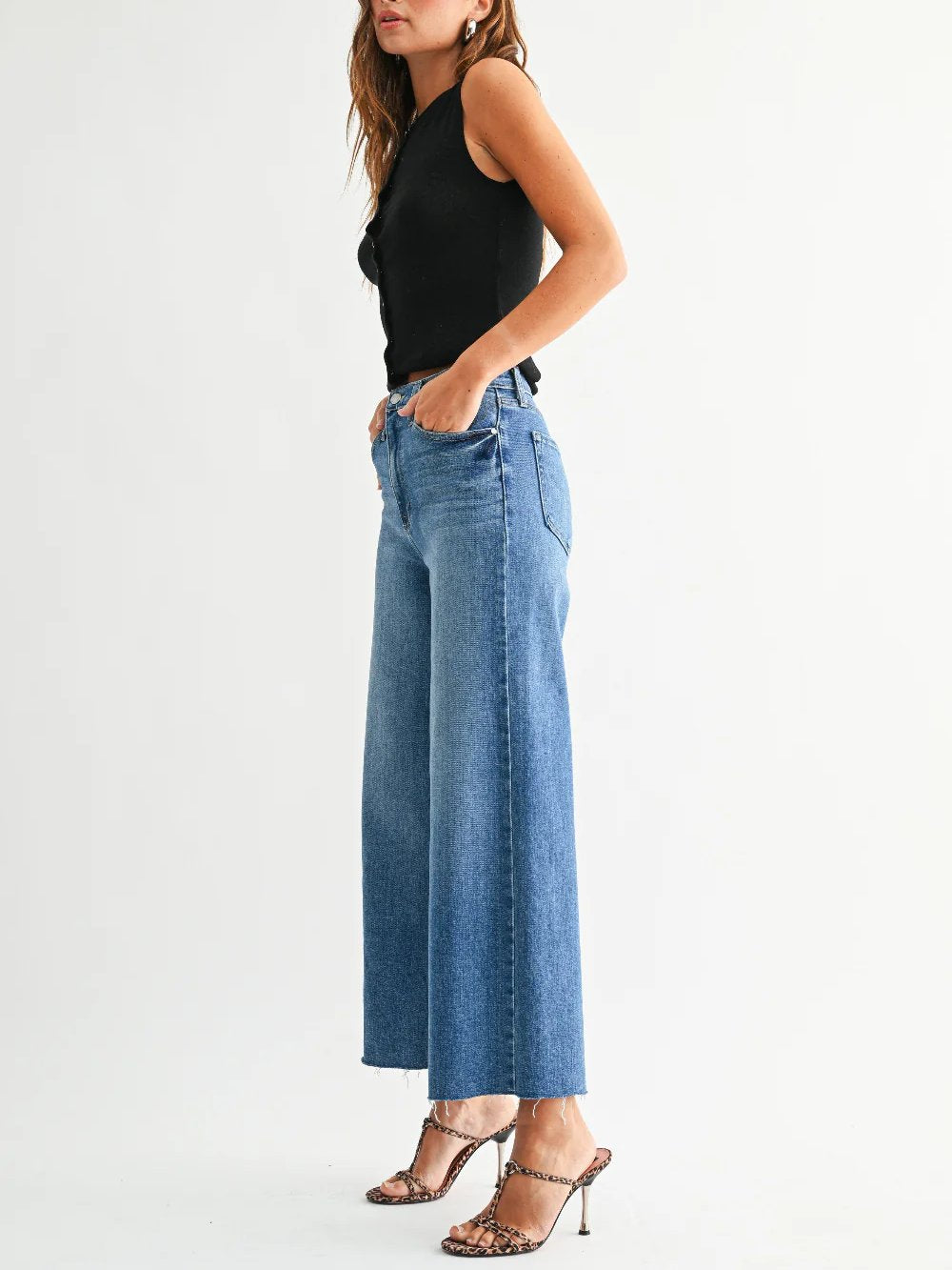 JUST BLACK DENIM SCISSOR CUT WIDE LEG JEAN MEDIUM 