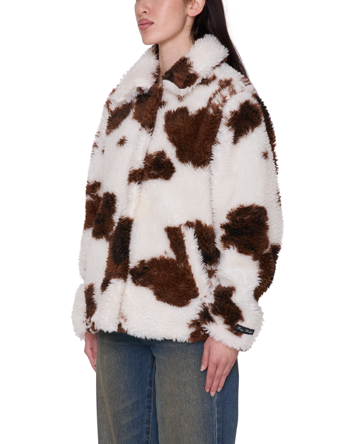 OBEY NOLIE SHERPA SHORT COAT COW PRINT 