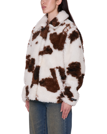 OBEY NOLIE SHERPA SHORT COAT COW PRINT 