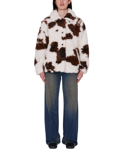 OBEY NOLIE SHERPA SHORT COAT COW PRINT 