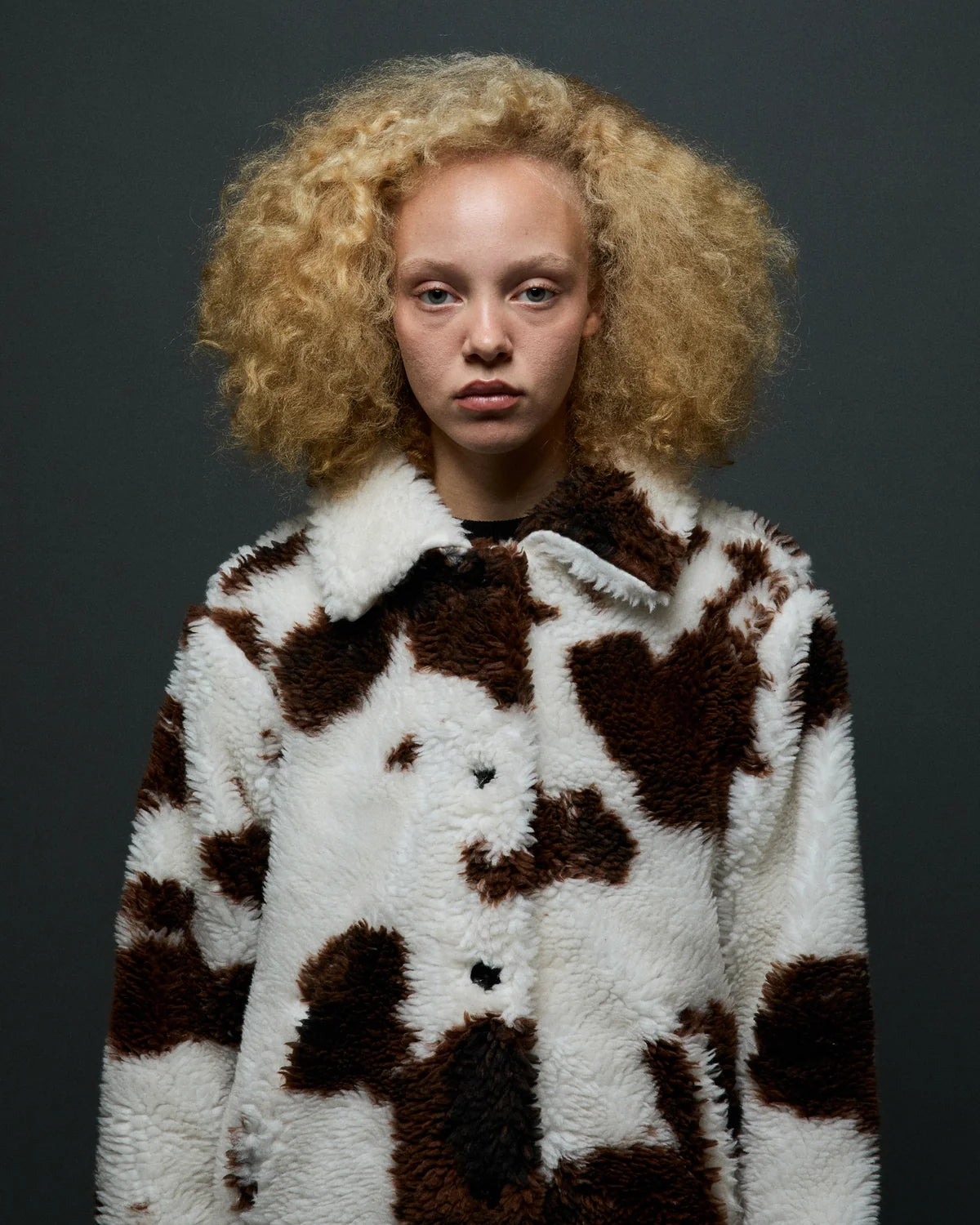 OBEY NOLIE SHERPA SHORT COAT COW PRINT 
