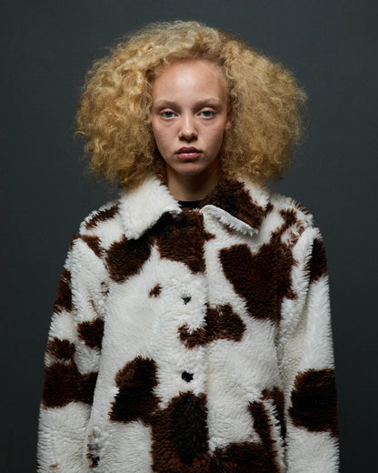 OBEY NOLIE SHERPA SHORT COAT COW PRINT 