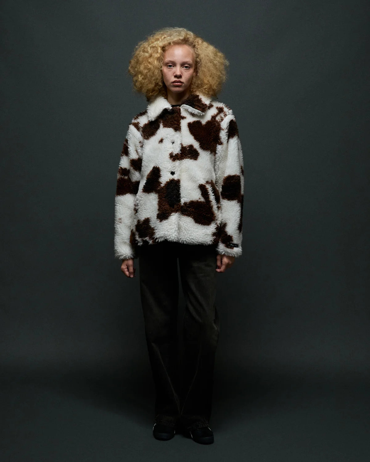 OBEY NOLIE SHERPA SHORT COAT COW PRINT 