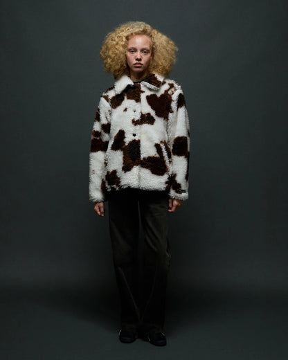 OBEY NOLIE SHERPA SHORT COAT COW PRINT 