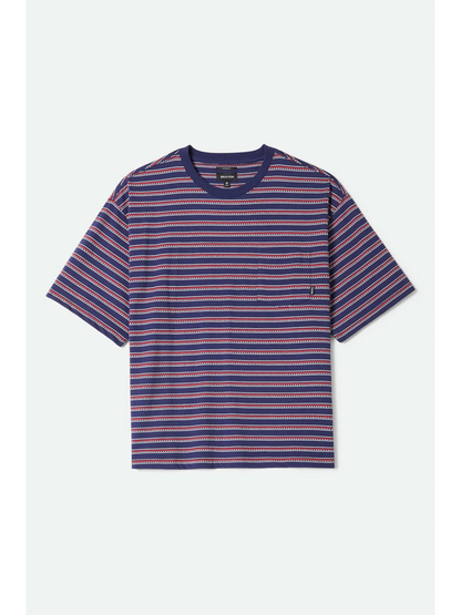 BRIXTON POOLSIDE PIQUE BOX CROP TEE WASHED NAVY 