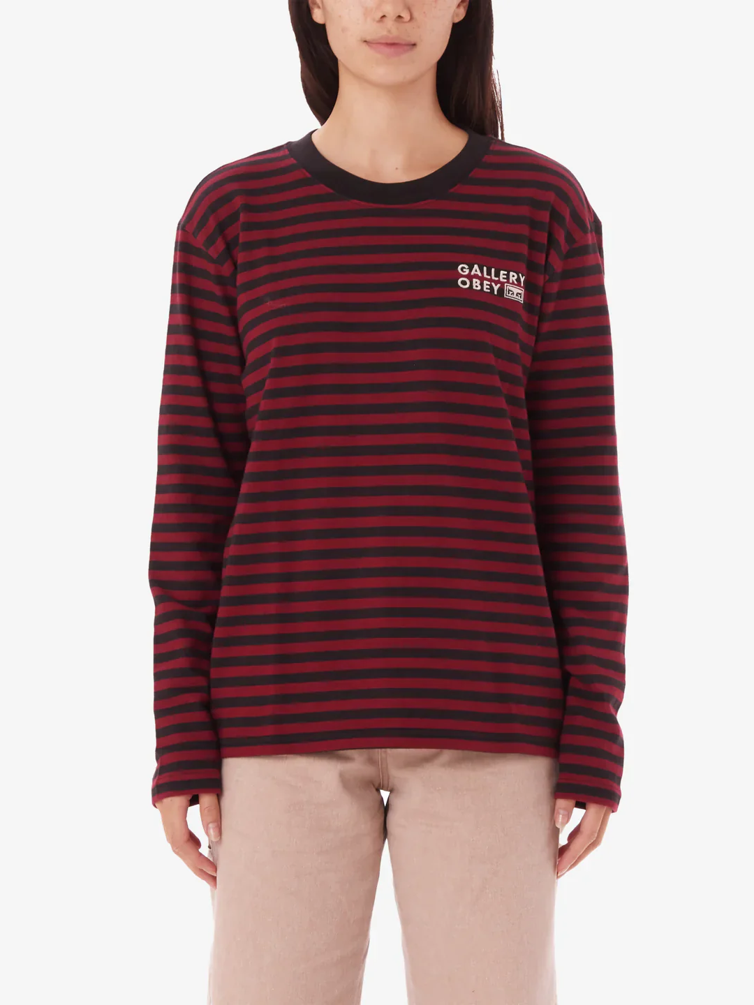 OBEY GALLERY STRIPE L/S RED MULTI