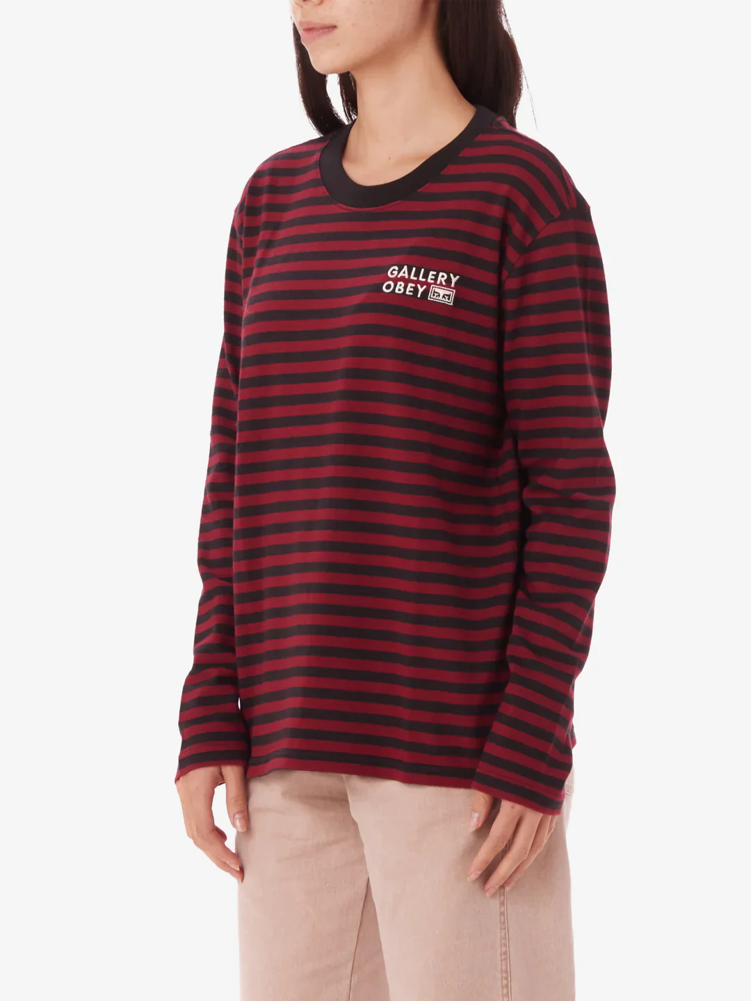 OBEY GALLERY STRIPE L/S RED MULTI