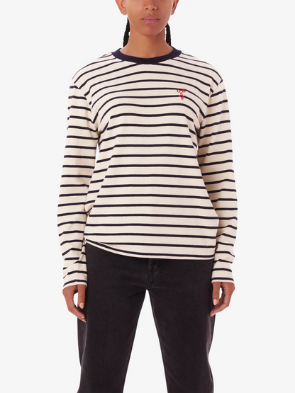 OBEY RAMONA LS STRIPE SHIRT WHITE ASPARAGUS