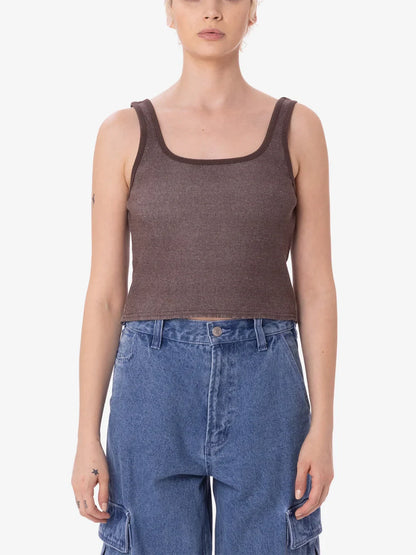 OBEY THOMSON CROPPED TANK DARK BROWN