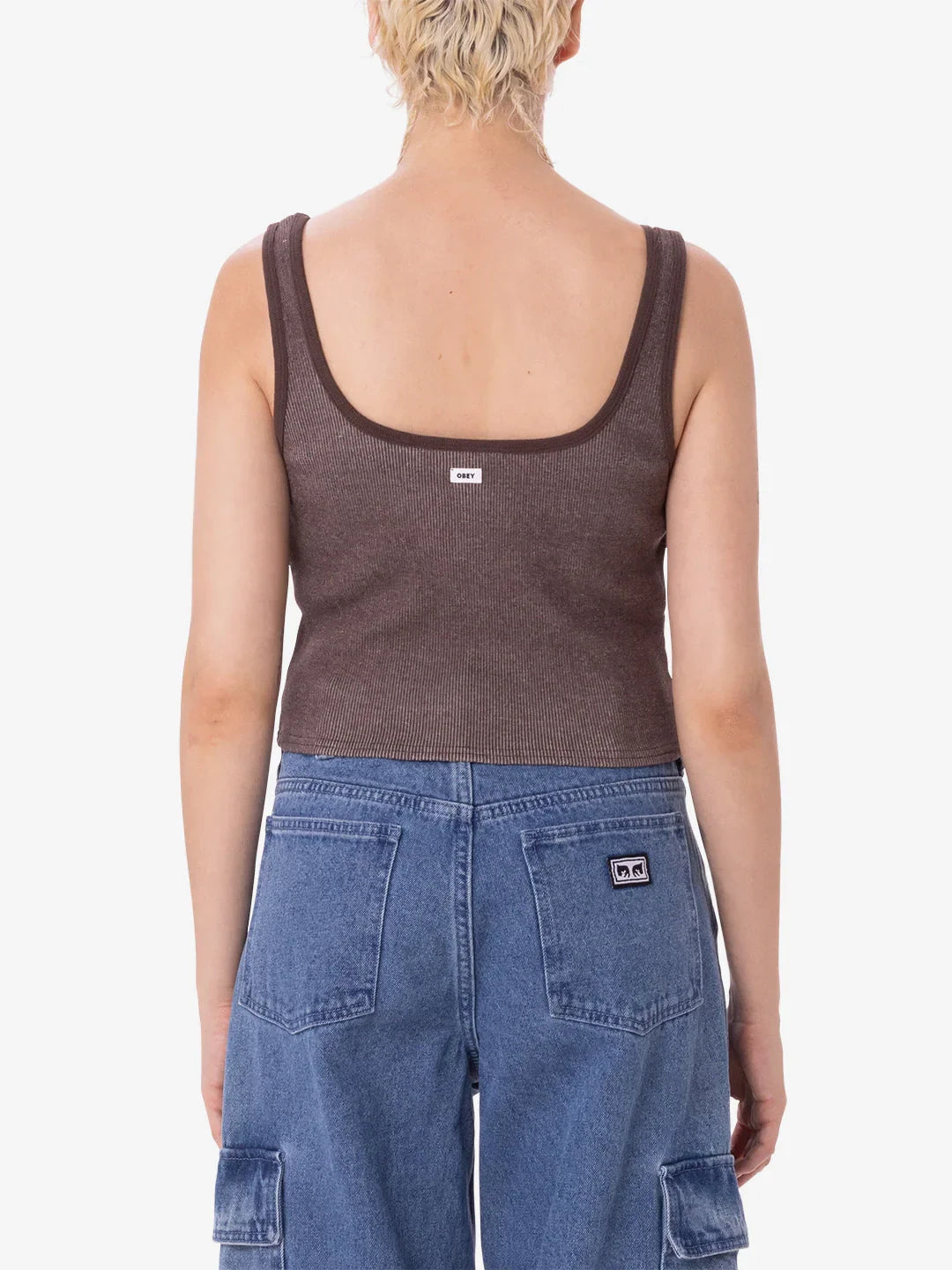 OBEY THOMSON CROPPED TANK DARK BROWN