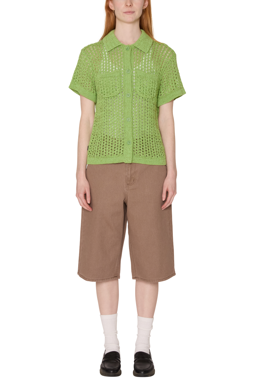 OBEY MILLY OPEN KNIT SWEATER LT GREEN MULTI 