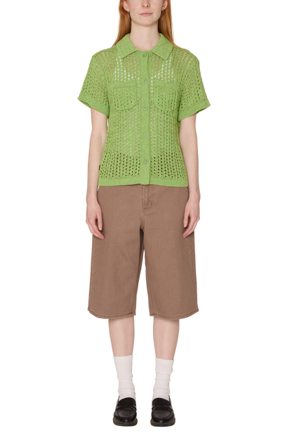 OBEY MILLY OPEN KNIT SWEATER LT GREEN MULTI 