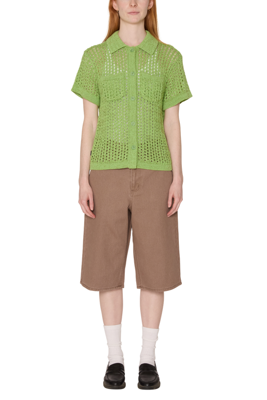 OBEY MILLY OPEN KNIT SWEATER LT GREEN MULTI 