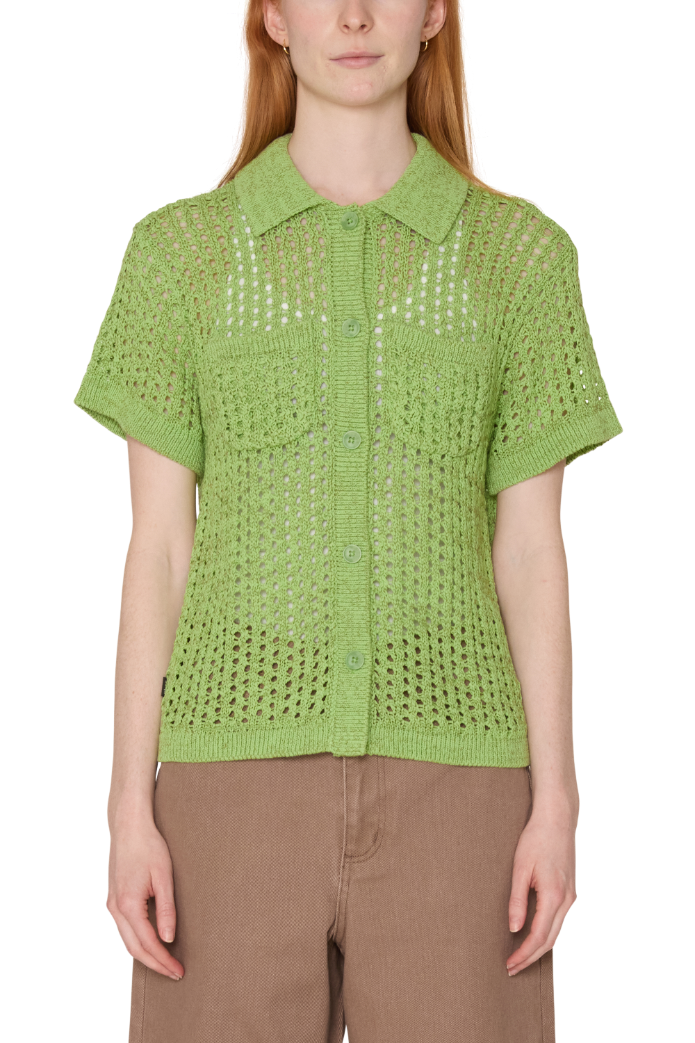 OBEY MILLY OPEN KNIT SWEATER LT GREEN MULTI 