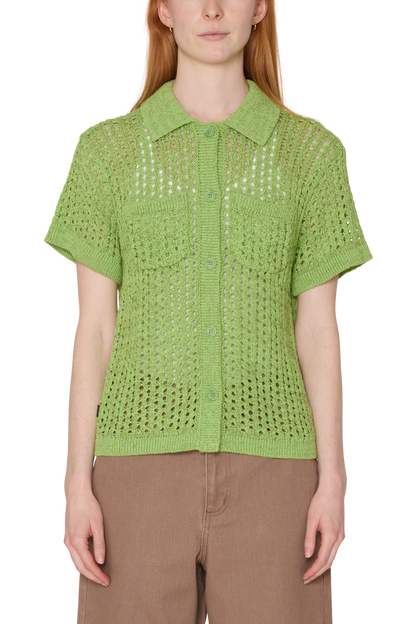 OBEY MILLY OPEN KNIT SWEATER LT GREEN MULTI 