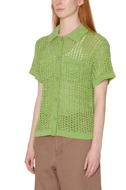 OBEY MILLY OPEN KNIT SWEATER LT GREEN MULTI 