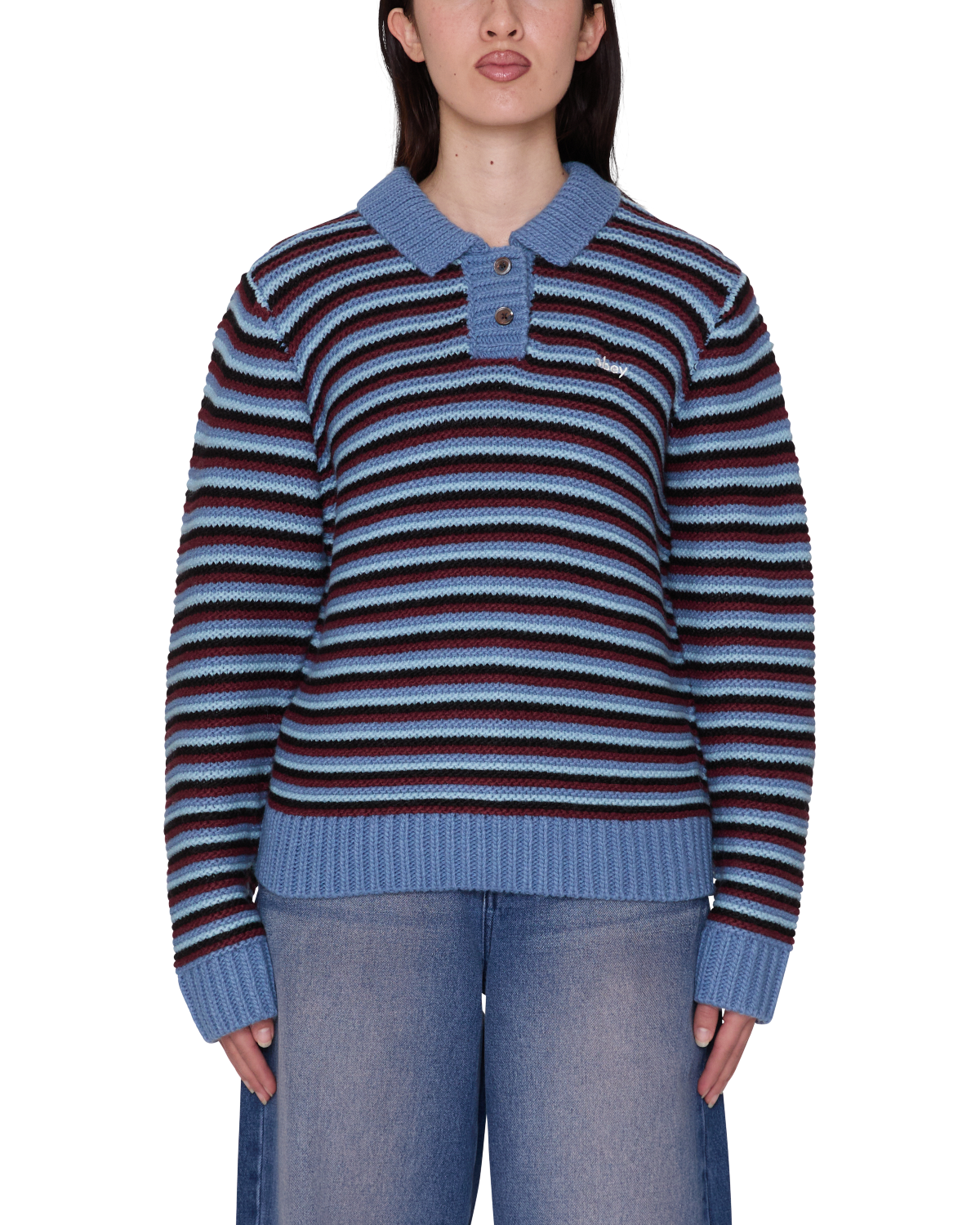 OBEY COLETTE POLO SWEATER CORONET BLUE MULTI 