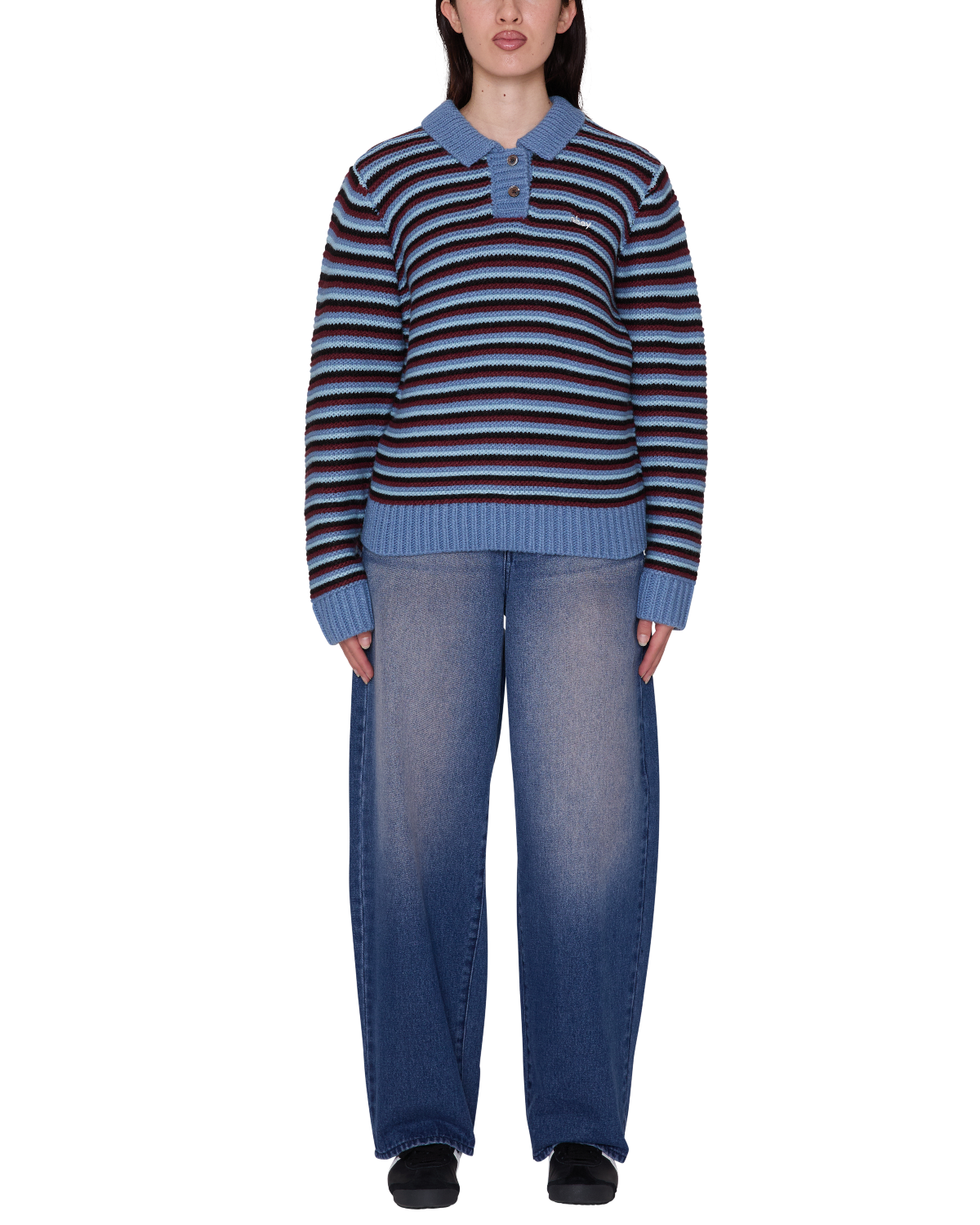 OBEY COLETTE POLO SWEATER CORONET BLUE MULTI 