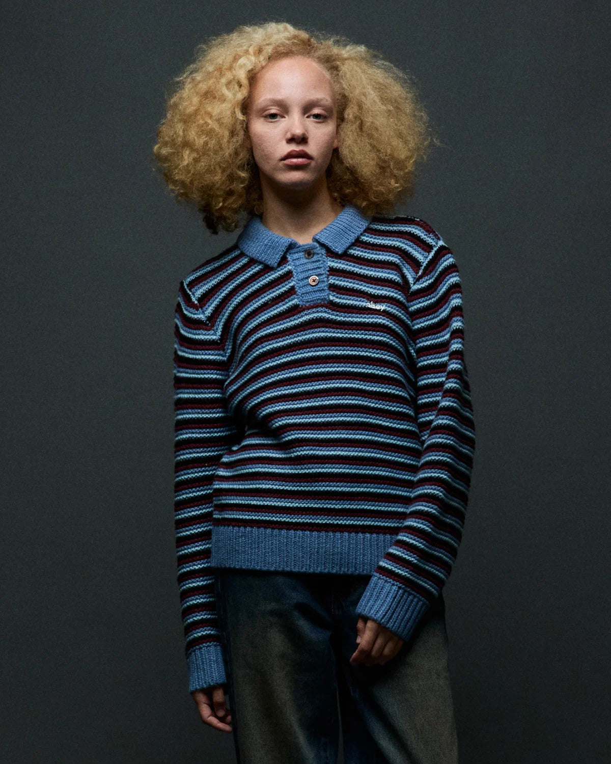 OBEY COLETTE POLO SWEATER CORONET BLUE MULTI 