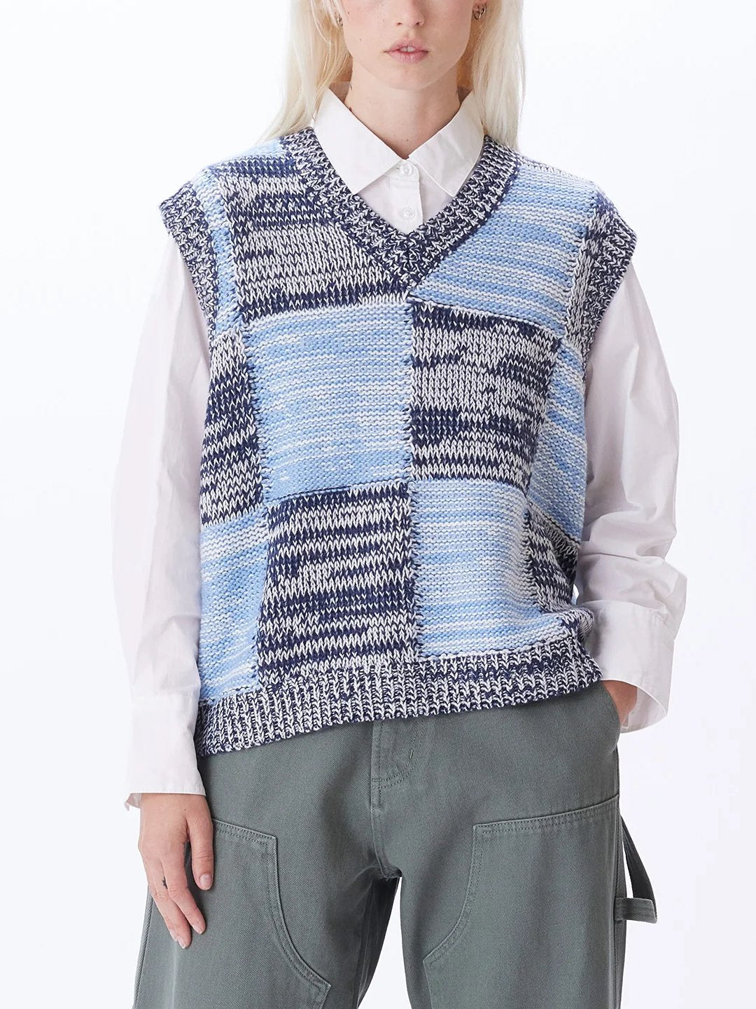 OBEY MIRA SWEATER VEST ACADEMY NAVY MULTI FRONT