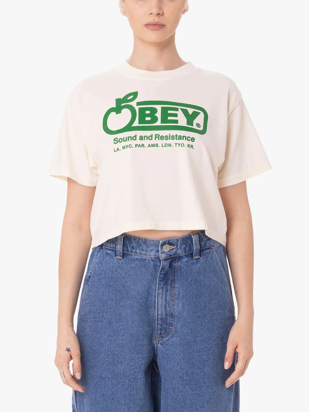 OBEY SOUND AND RESISTANCE CROP TEE UNBLEACHED 