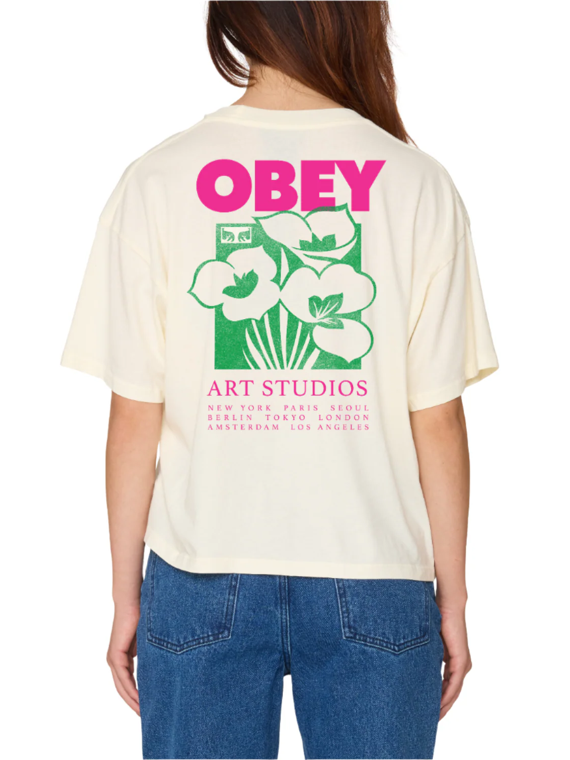 OBEY ART STUDIO FLOWERS T-SHIRT UNBLEACHED 
