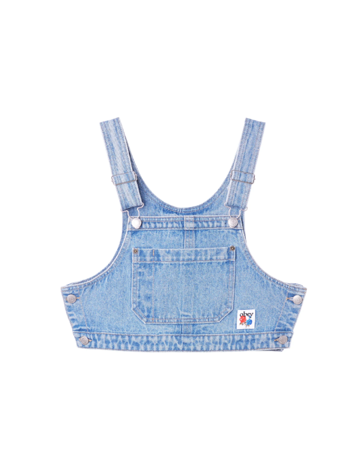OBEY CROPPED OVERALL DENIM TOP LIGHT INDIGO 