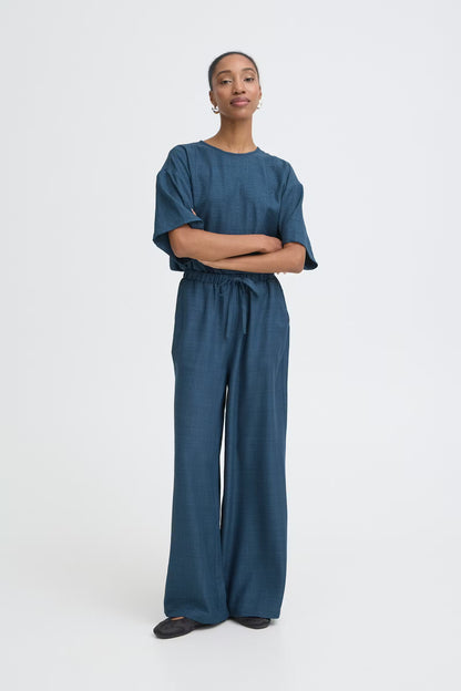 ICHI KATICO WIDE LEG PANT TRUE NAVY MELANGE 