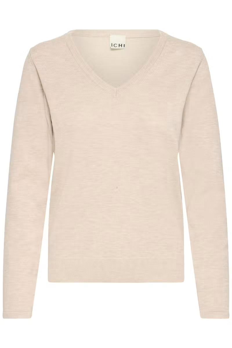 ICHI LULS V-NECK PULLOVER SWEATER OATMEAL 