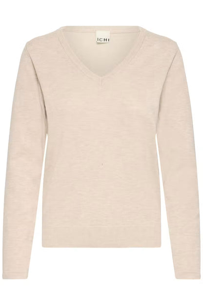 ICHI LULS V-NECK PULLOVER SWEATER OATMEAL 