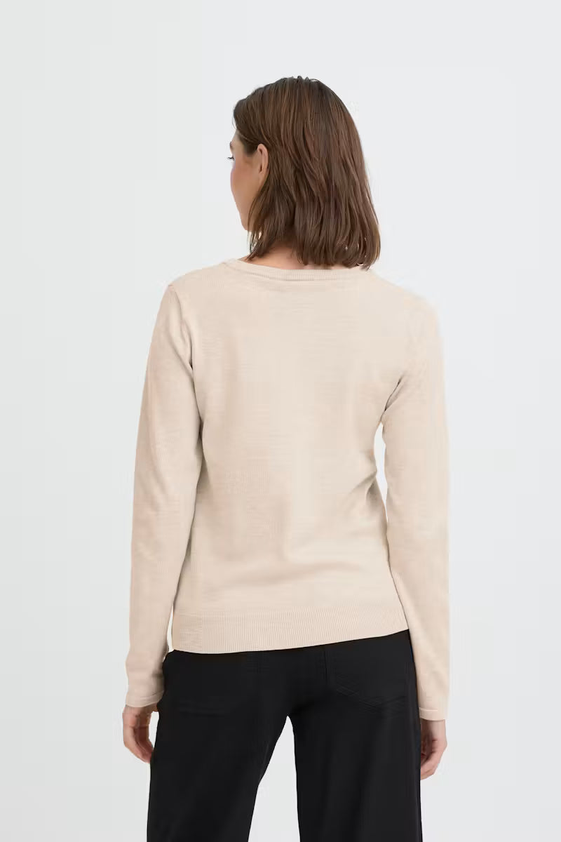 ICHI LULS V-NECK PULLOVER SWEATER OATMEAL 