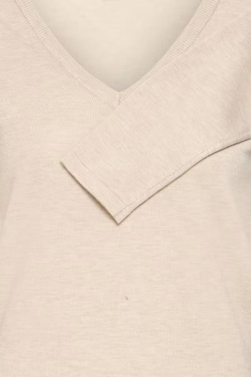 ICHI LULS V-NECK PULLOVER SWEATER OATMEAL 