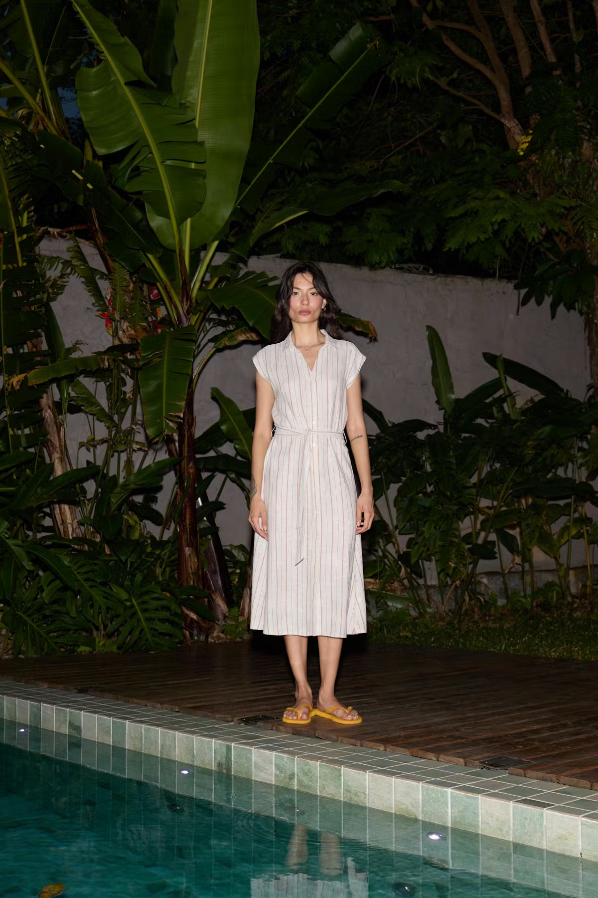 ICHI LINNO DRESS BROWN STRIPE 