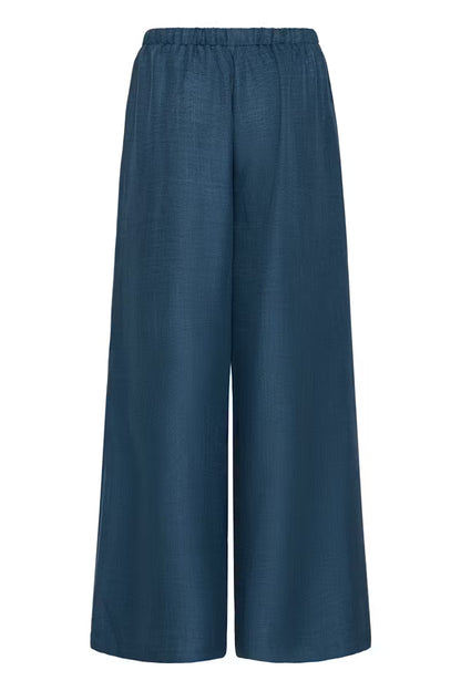 ICHI KATICO WIDE LEG PANT TRUE NAVY MELANGE 